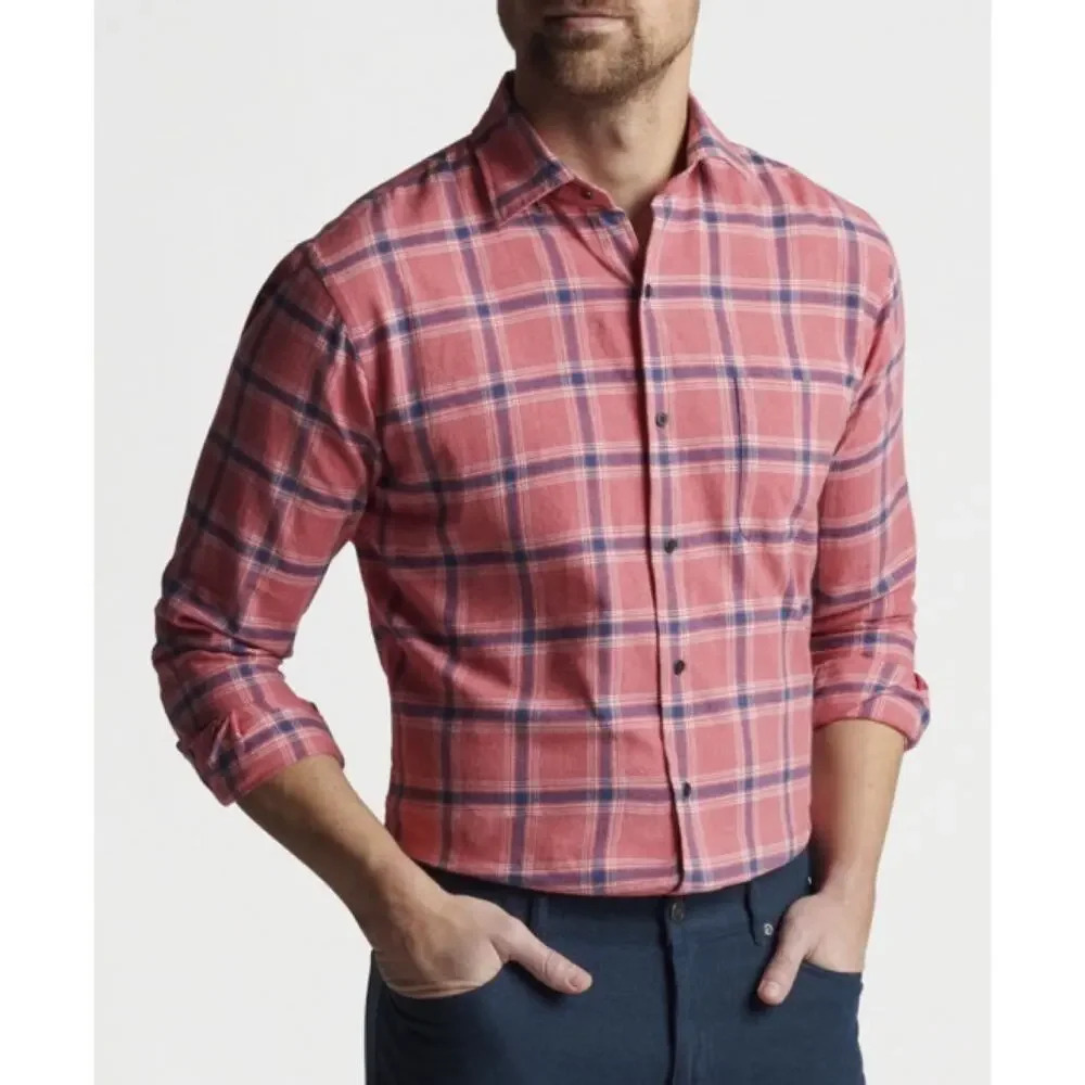 Peter Millar Hang Glider Cotton Button Down Plaid Sport Shirt Blooming Dahlia XL